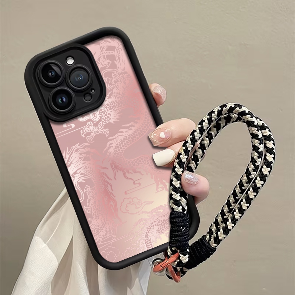 Phone Cases With Loop - Pale White Dragon Pattern Strap Rope