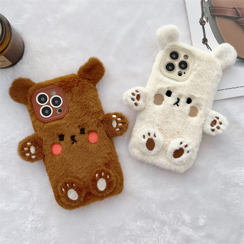 Korean 3D Cartoon Bear Fluffy  - Phone Cases Iphone 14 评论和价格