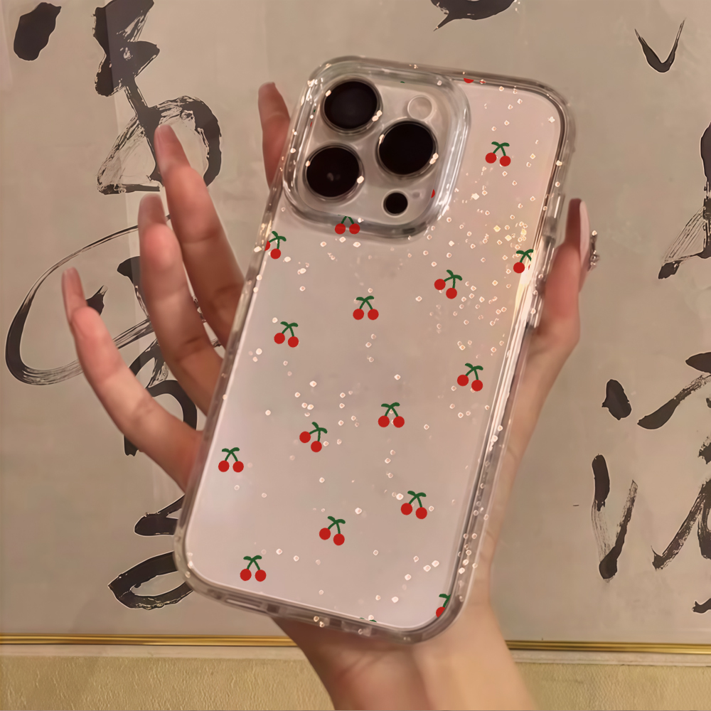 Simple cherry Flowers Clear Gl - Glitter Shockproof Case 评论和价格