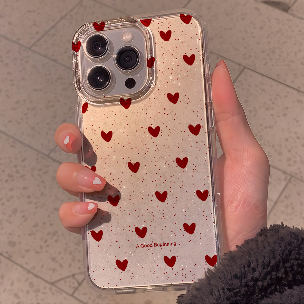 Pink Love Heart Clear Glitter  - Glitter Shockproof Case 评论和价格