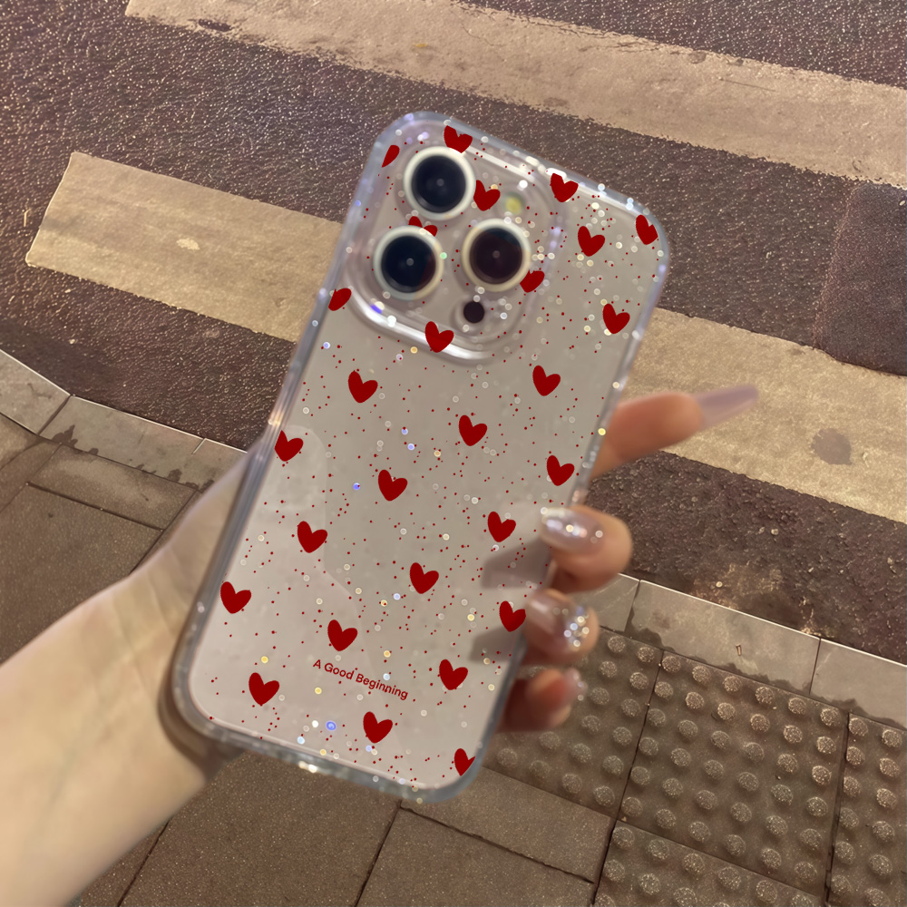 Pink Love Heart Clear Glitter  - Glitter Shockproof Case 评论和价格
