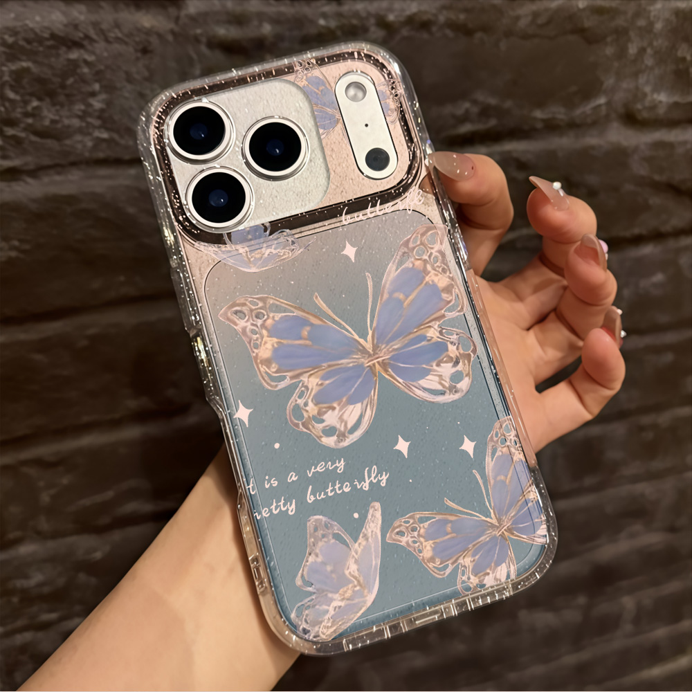 Luxury Blue Butterfly Clear Gl - Glitter Shockproof Case 评论和价格