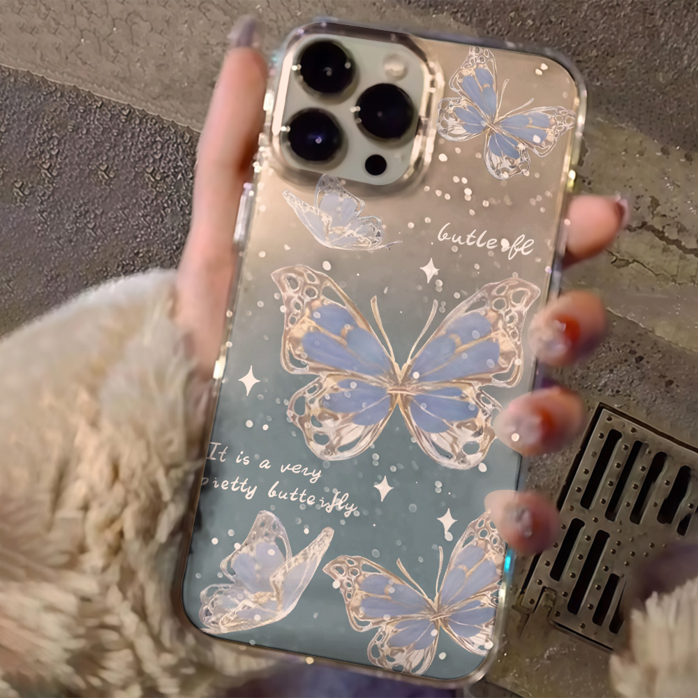 Luxury Blue Butterfly Clear Gl - Glitter Shockproof Case 评论和价格