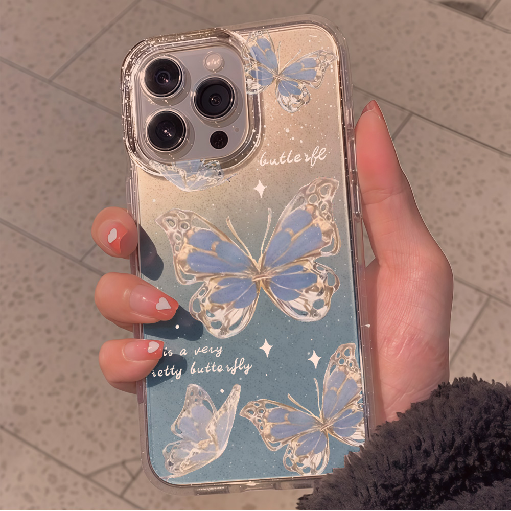 Luxury Blue Butterfly Clear Gl - Glitter Shockproof Case 评论和价格