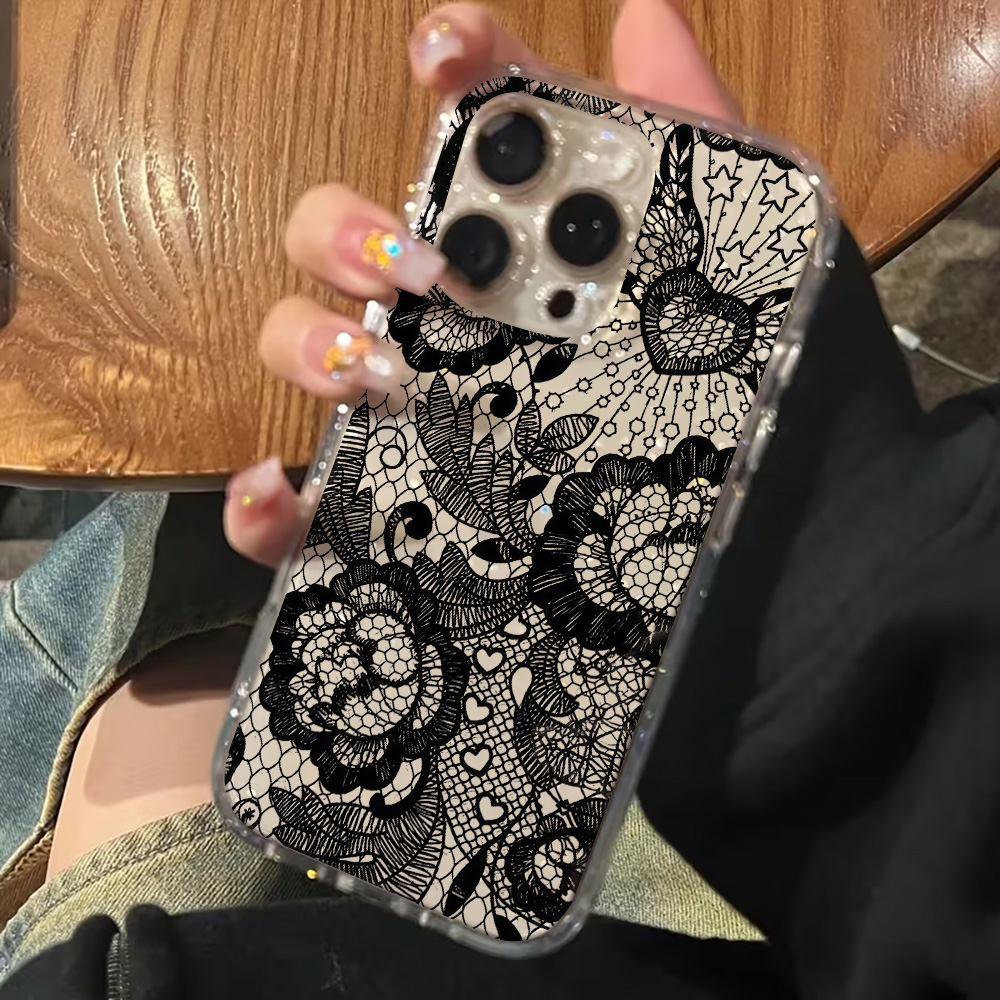 Lace Flowers INS Clear Phone C - Glitter Shockproof Case 评论和价格