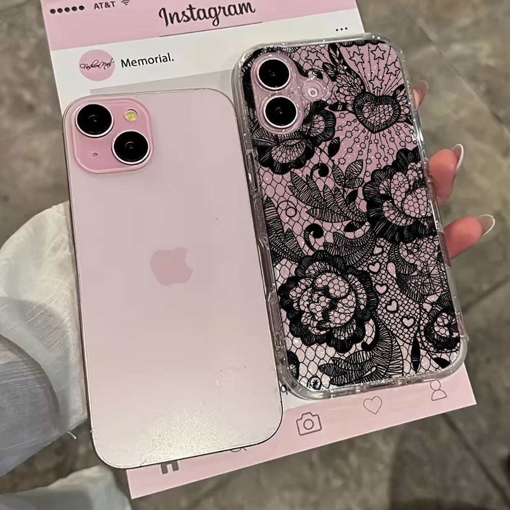 Lace Flowers INS Clear Phone C - Glitter Shockproof Case 评论和价格