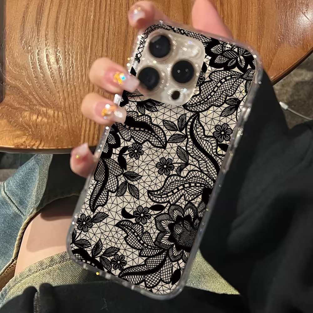 Lace Flowers INS Clear Phone C - Glitter Shockproof Case 评论和价格